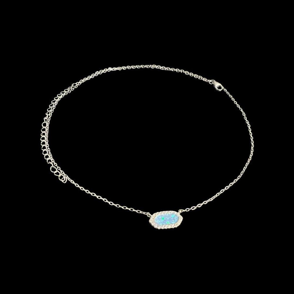 925 Sterling Silver Adjustable Opal Stone Charm Necklace